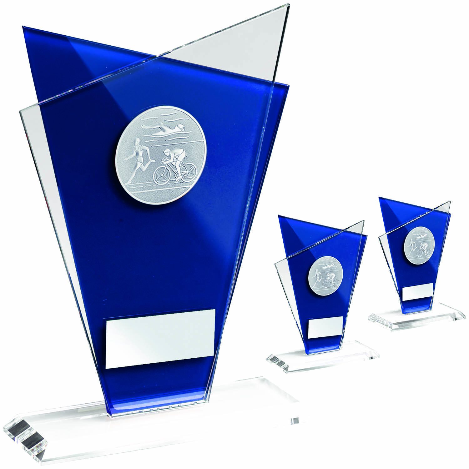 Attraktiver Glaspokal mit blauem Glaselement (Artikel 233 234 235)