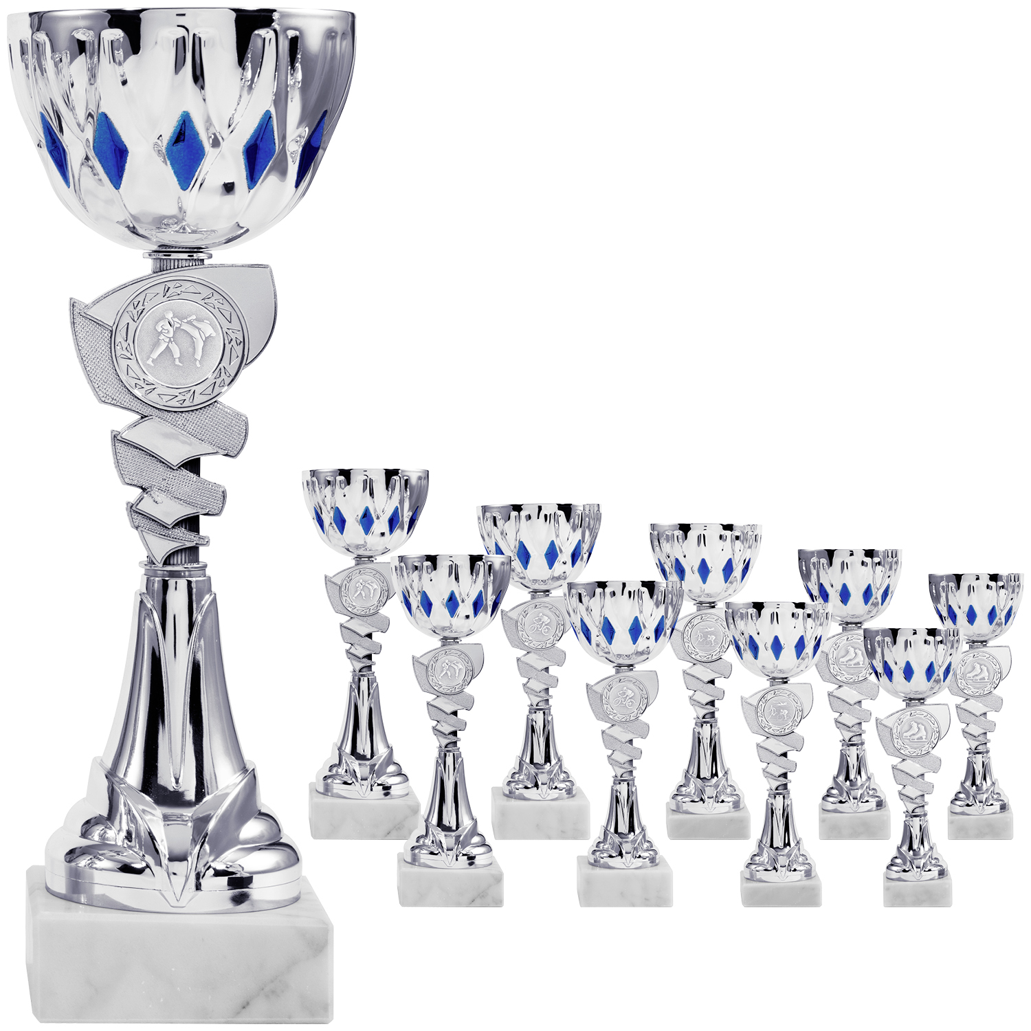 Pokalserie in Silber mit blauen Akzenten (4030)