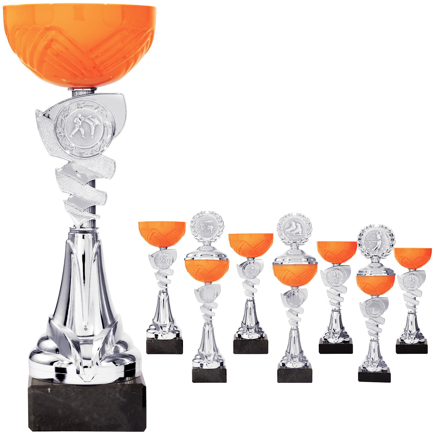 Außergewöhnliche Pokalserie in Silber und Neonorange (Artikel 8260 o.Deckel) und (Artikel 9260 m. De