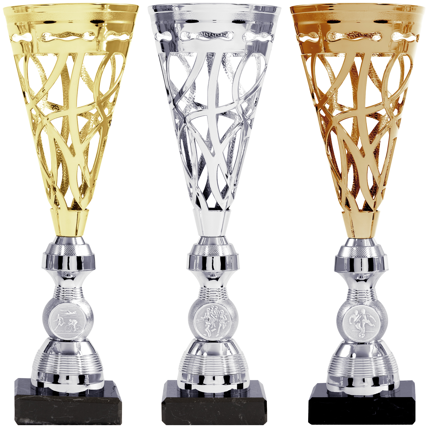 Moderne Pokalalternative in Gold, Silber und Bronze (Artikel 8807 8808 8809)