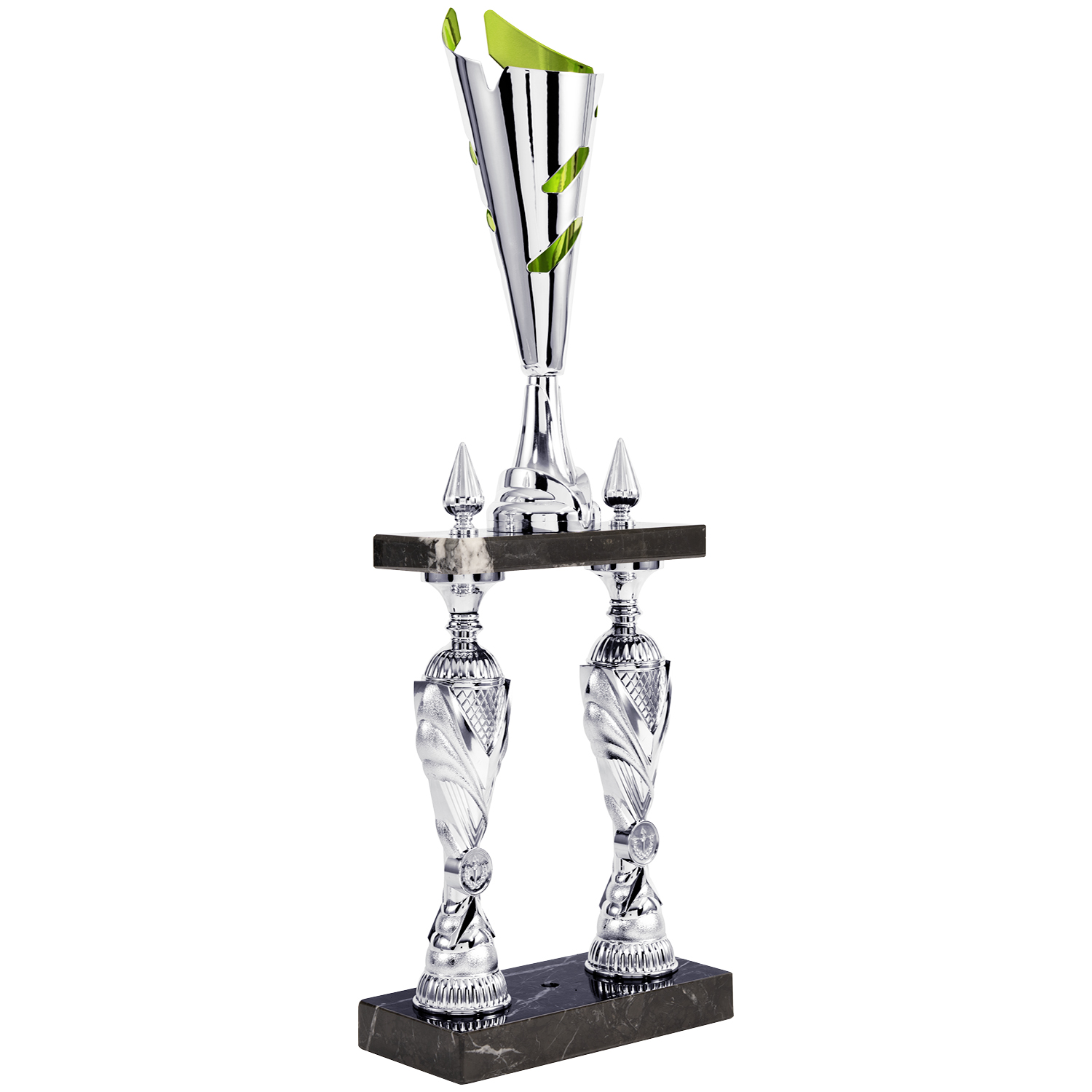 Eleganter Säulenpokal in Silber/Lime Green mit schwarzem Marmor (Artikel 8890)
