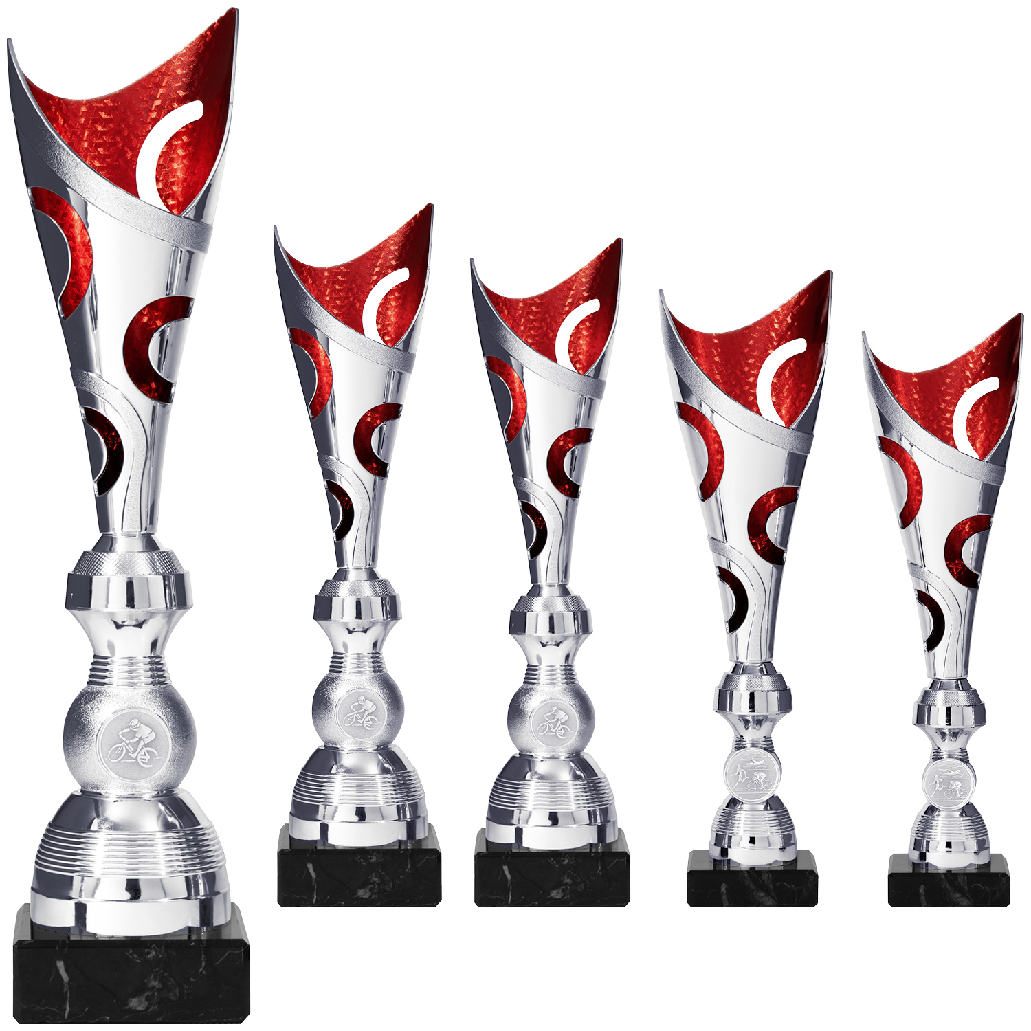 Moderne Trophäe in Silber mit rotem Innenleben (Artikel 8920)