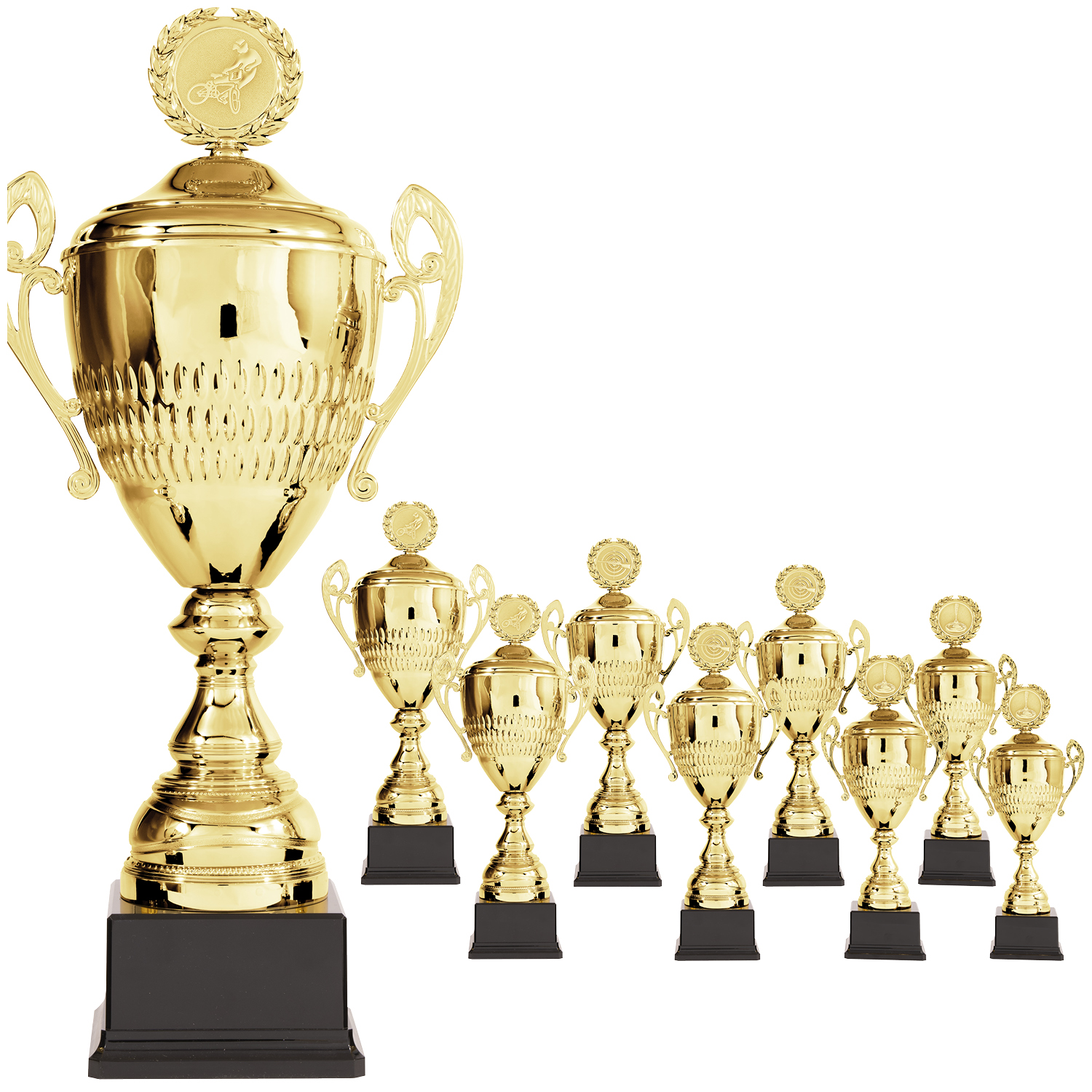 9650_2 Goldener Siegerpokal symmetrischer Strukturprägung und Henkel (Artikel 9650)