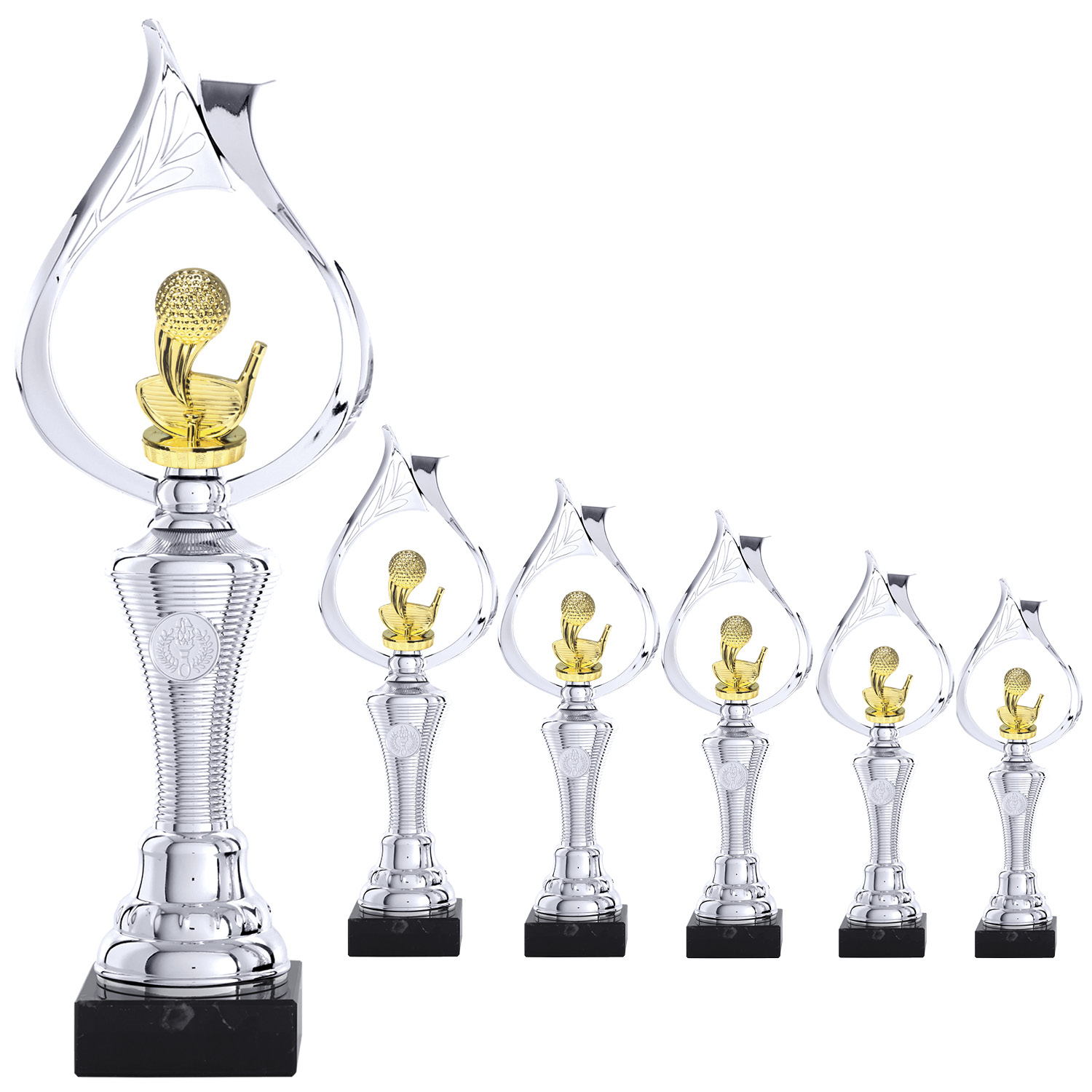 Tolle silberfarbige Trophäe mit goldenem Golf-Element  (Artikel 4920)