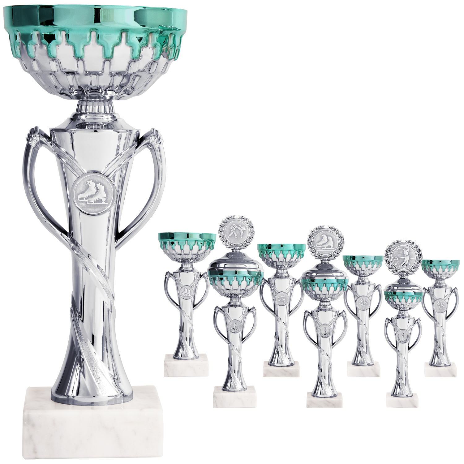 Edler Pokal in Silber mit aquamarin Elementen (Artikel 8780 o.D.) und (Artikel 9780 m.)