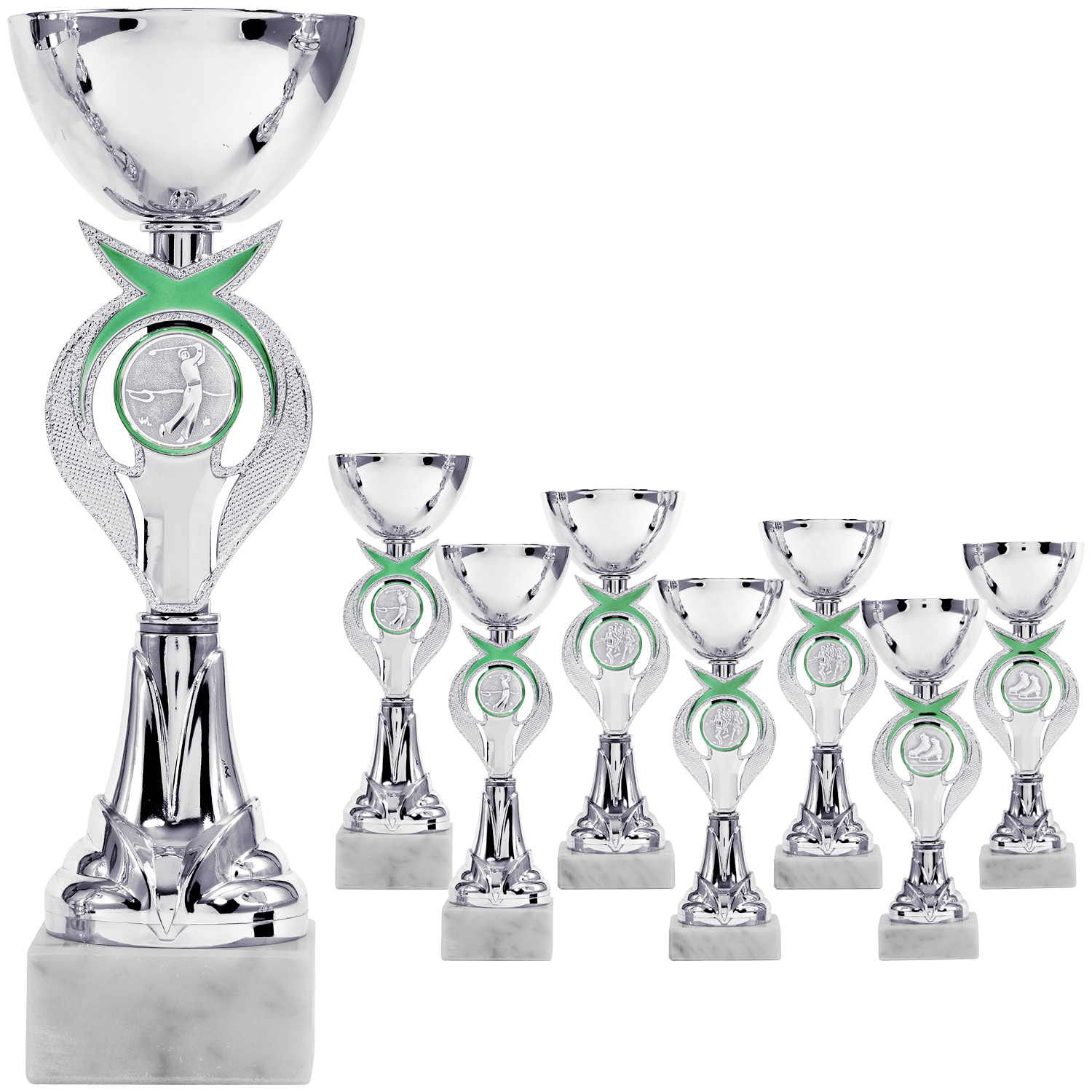 Pokalserie in Silber mit grünen Akzenten (Artikel 8170)