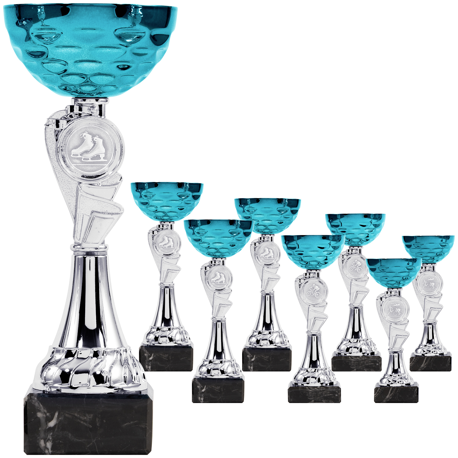Pokalserie in Silber mit strahlend blauer Schale (Artikel 8070)