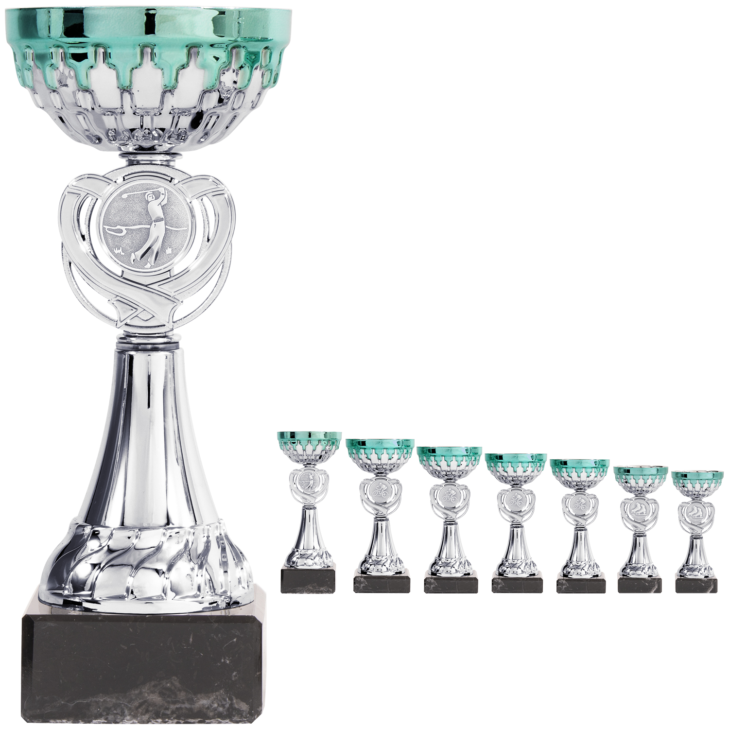 Erfrischende Pokalserie in Silber und Aquamarin (Artikel 8620 o.D.)