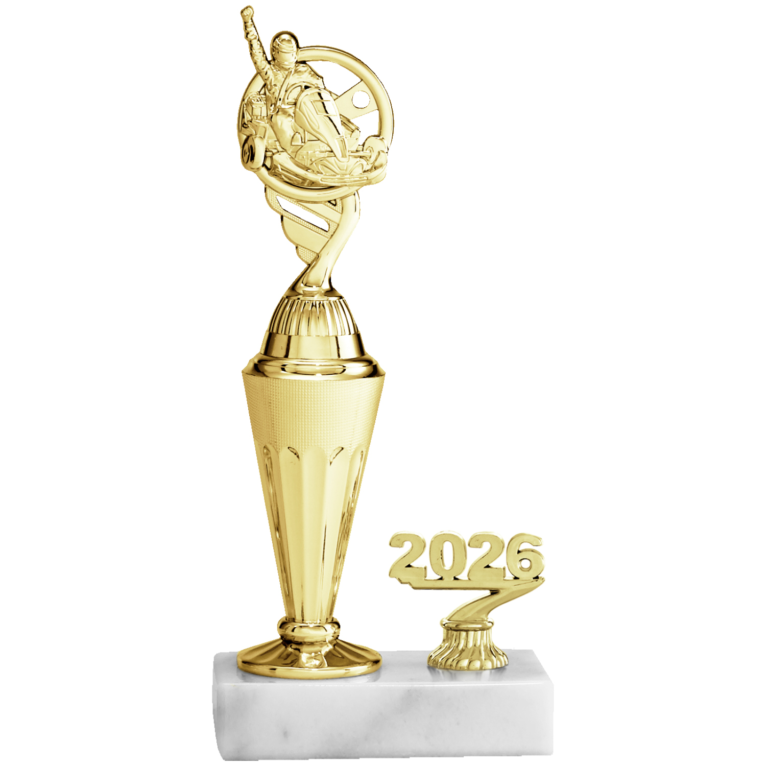 Motorsportaufsteller mit Figur in Gold (Artikel 4636)