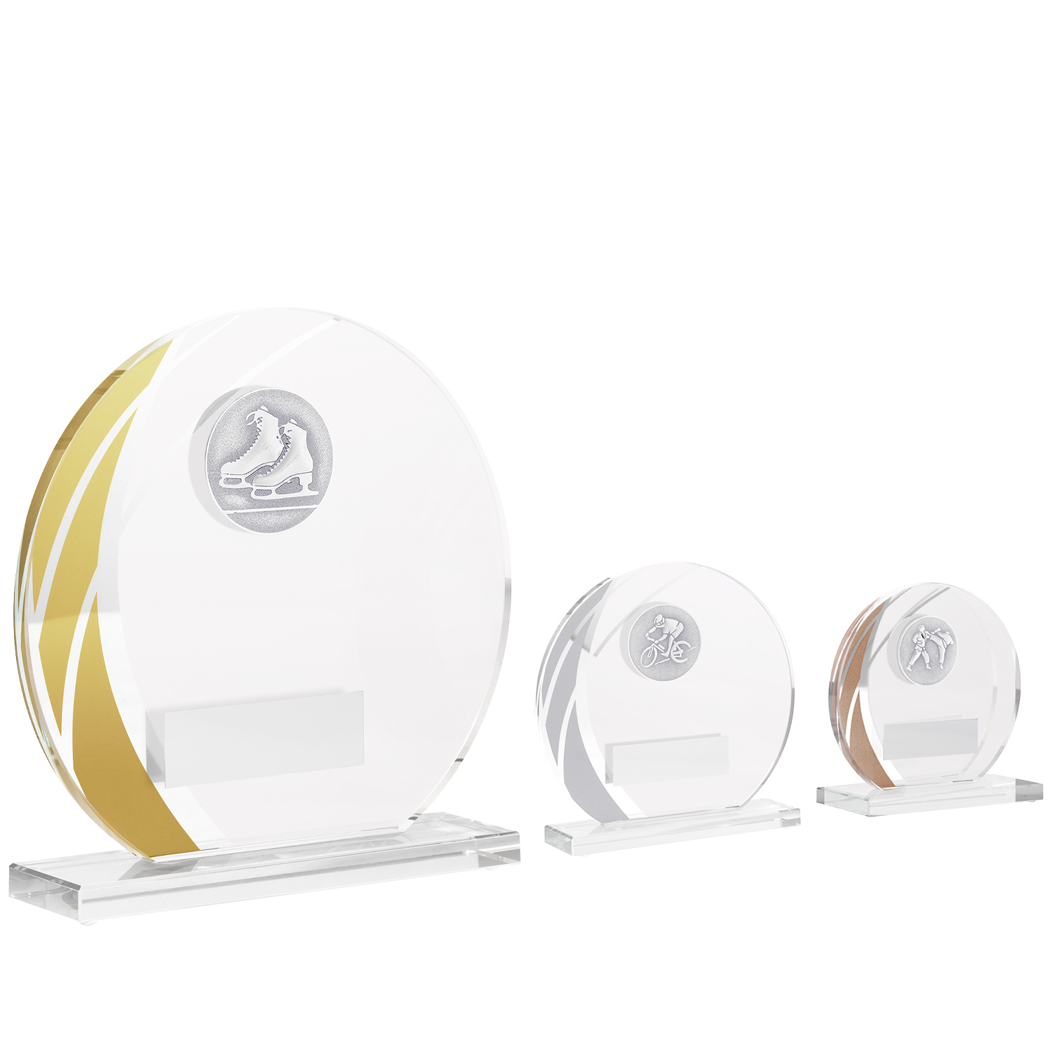 Runde Glastrophäe in den Farben Gold, Silber und Bronze (Artikel 290-292)