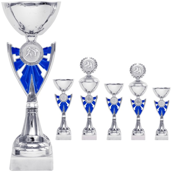 Moderne Pokalserie in Blau und Silber (Artikel 8830 o.D.) und (Artikel 9830 m.D.)